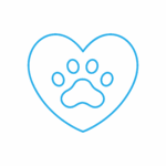 CARDIOLOGIA Il contorno blu di un cuore con un'impronta di zampa al centro, che simboleggia l'amore per gli animali o gli animali domestici, su uno sfondo chiaro.
